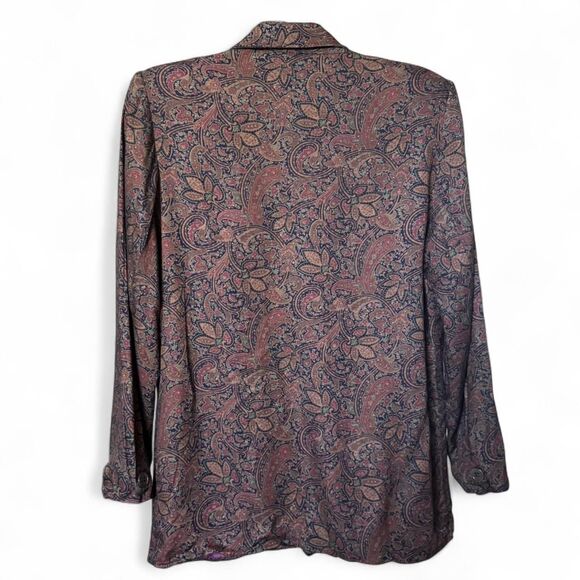 Vintage 90s Talbots Women's Brown and Burgundy Paisley Blazer Preppy Academia - Picture 2 of 8